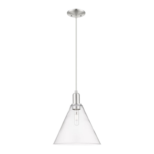 Innovations Berkshire Glass 12in 1-Light Mini Pendant | Industrial Brushed Satin Nickel Steel and Clear Glass | Kitchen Island & | Model 716-1P-SN-GBC-122