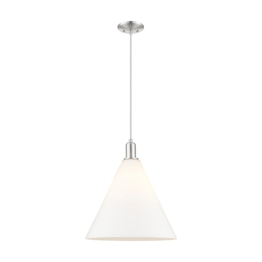 Innovations Berkshire Glass 16in 1-Light Mini Pendant | Industrial Brushed Satin Nickel and Matte White Glass | Kitchen Island & | Model 716-1P-SN-GBC-161