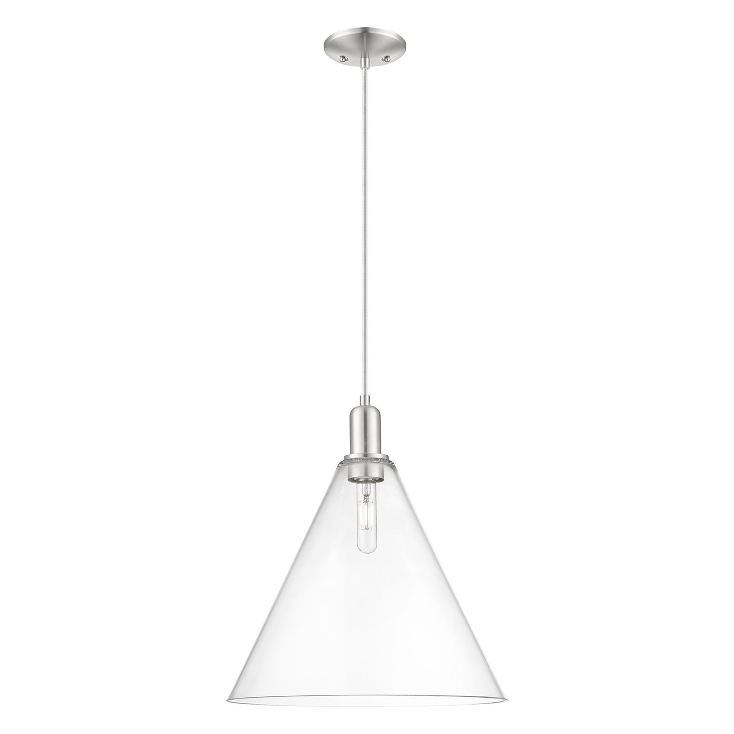 Innovations Berkshire Glass 16in 1-Light Mini Pendant | Industrial Brushed Satin Nickel Steel and Clear Glass | Kitchen Island & | Model 716-1P-SN-GBC-162
