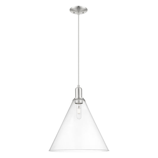 Innovations Berkshire Glass 16in 1-Light Mini Pendant | Industrial Brushed Satin Nickel Steel and Clear Glass | Kitchen Island & | Model 716-1P-SN-GBC-162
