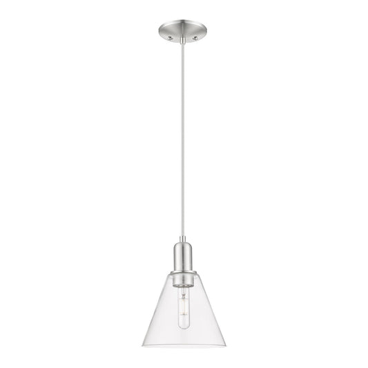 Innovations Berkshire Glass 8in 1-Light Mini Pendant | Industrial Brushed Satin Nickel and Clear Glass | Kitchen Island & Dining | Model 716-1P-SN-GBC-82