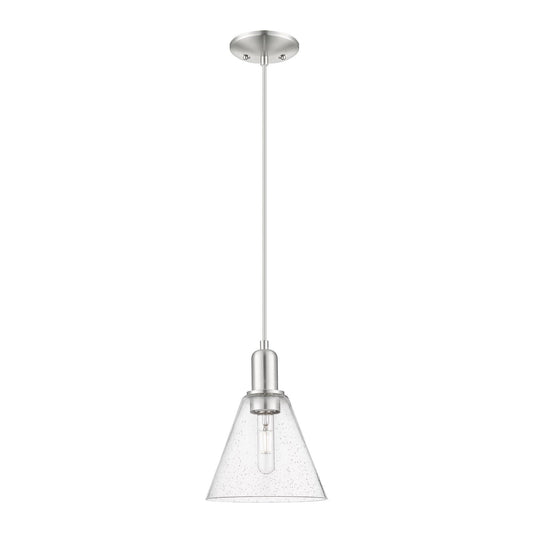 Innovations Berkshire Glass 8in 1-Light Mini Pendant | Industrial Brushed Satin Nickel and Seedy Glass | Kitchen Island & Dining | Model 716-1P-SN-GBC-84