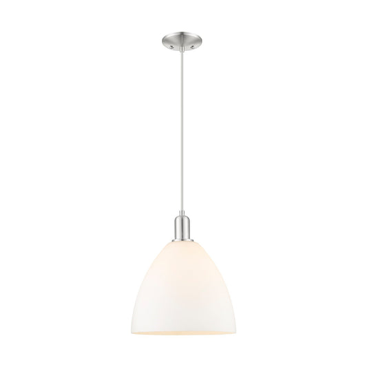 Innovations Bristol 12in 1-Light Mini Pendant | Industrial Brushed Satin Nickel and Matte White Glass | Kitchen Island & Dining | Model 716-1P-SN-GBD-121
