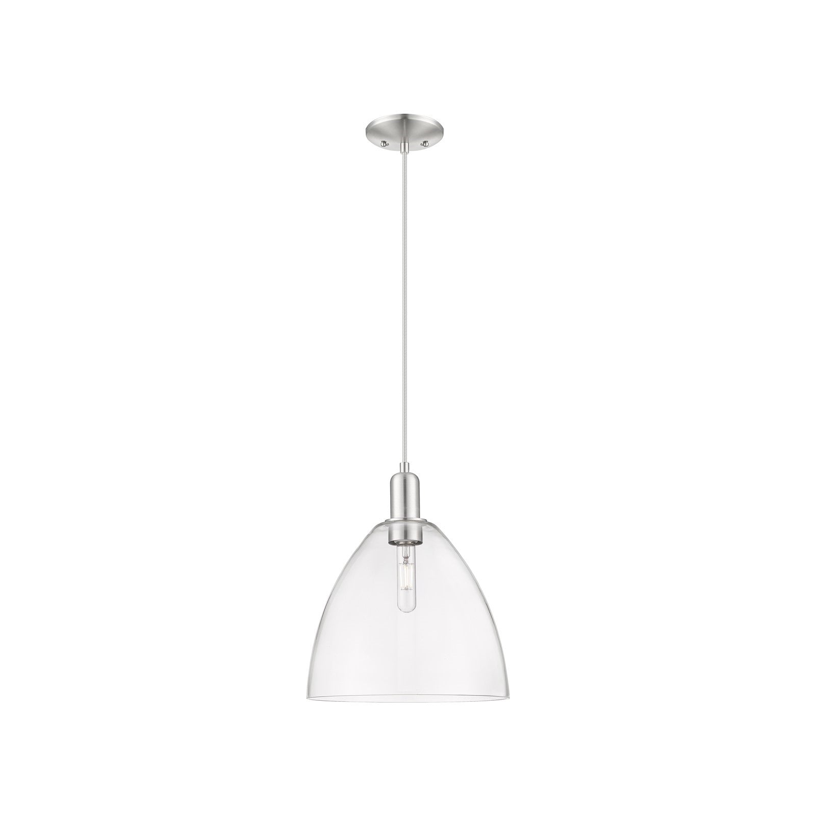 Innovations Bristol 12in 1-Light Mini Pendant | Industrial Brushed Satin Nickel Steel and Clear Glass | Kitchen Island & Dining | Model 716-1P-SN-GBD-122