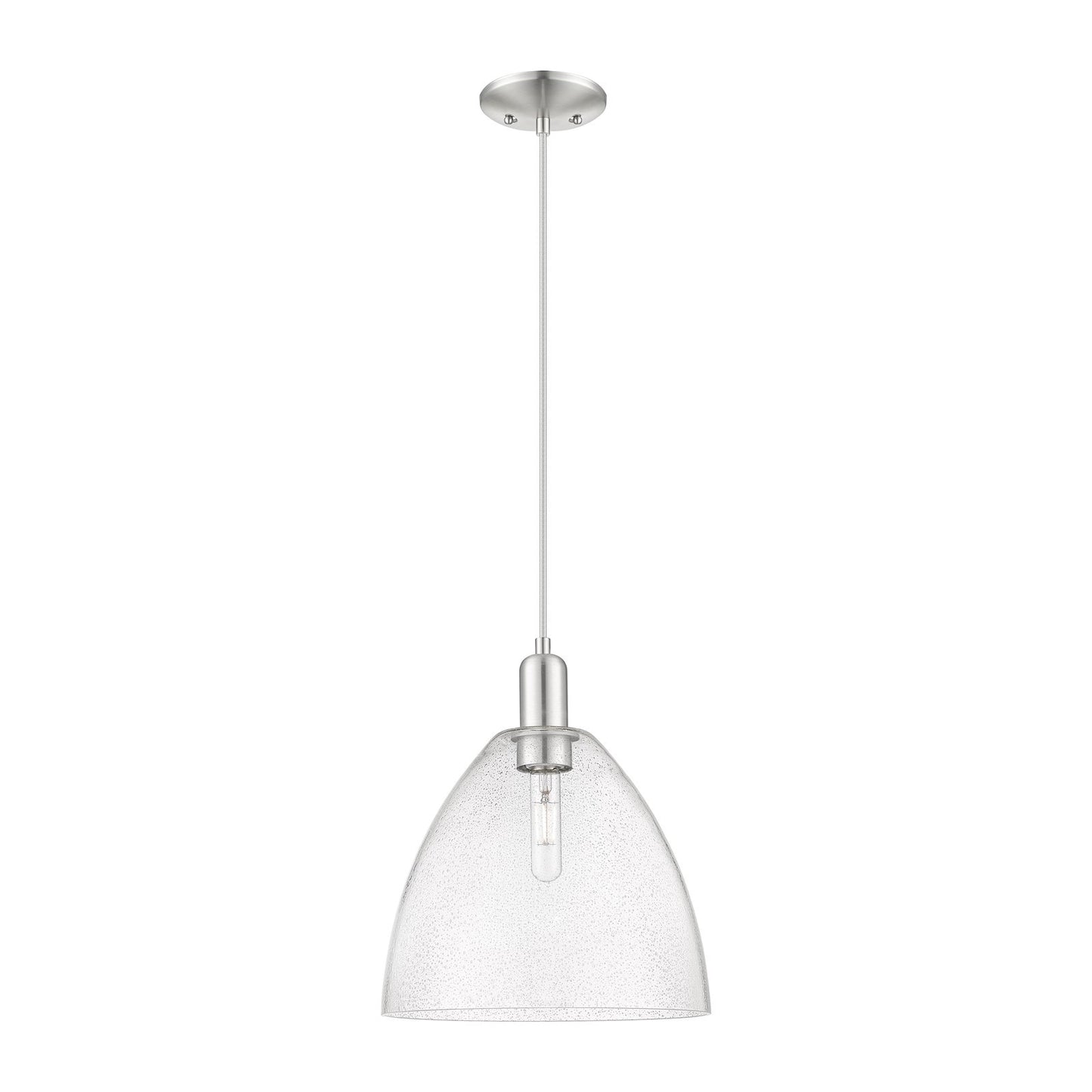 Innovations Bristol 12in 1-Light Mini Pendant | Industrial Brushed Satin Nickel and Seedy Glass Dome Shade | Kitchen Island & | Model 716-1P-SN-GBD-124
