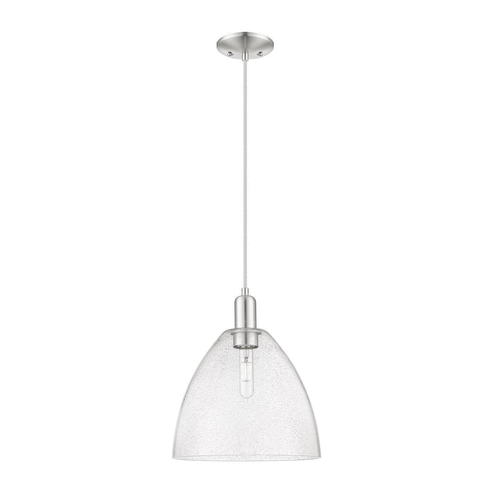 Innovations Bristol 12in 1-Light Mini Pendant | Industrial Brushed Satin Nickel and Seedy Glass Dome Shade | Kitchen Island & | Model 716-1P-SN-GBD-124