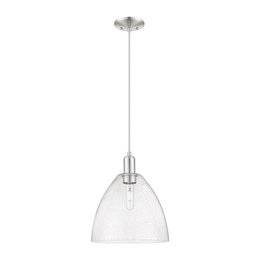 Innovations Bristol 12in 1-Light Mini Pendant | Industrial Brushed Satin Nickel and Seedy Glass Dome Shade | Kitchen Island & | Model 716-1P-SN-GBD-124