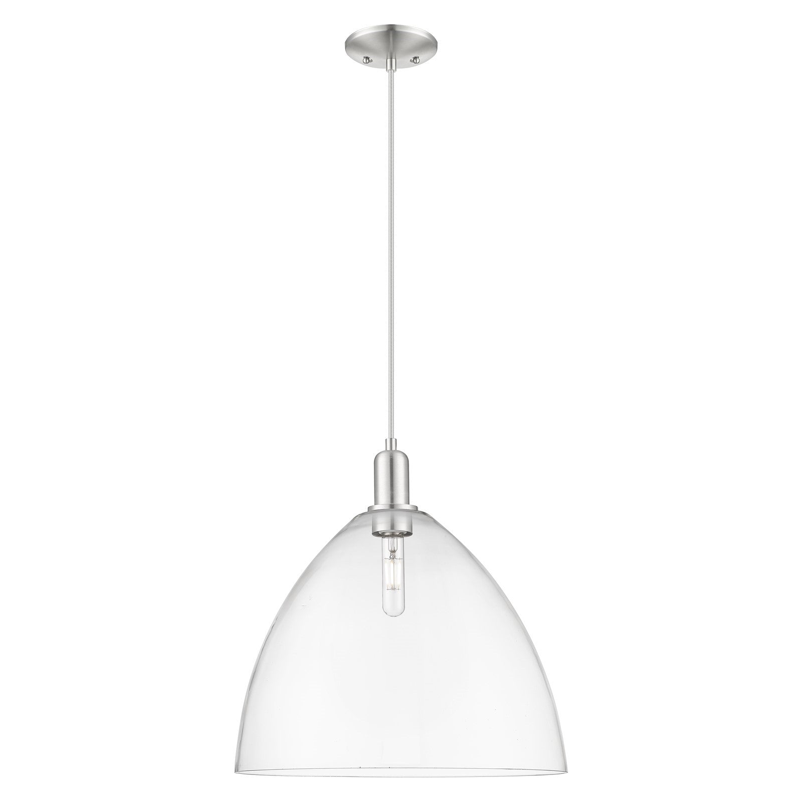 Innovations Bristol 16in 1-Light Mini Pendant | Industrial Brushed Satin Nickel Steel and Clear Glass | Kitchen Island & Dining | Model 716-1P-SN-GBD-162