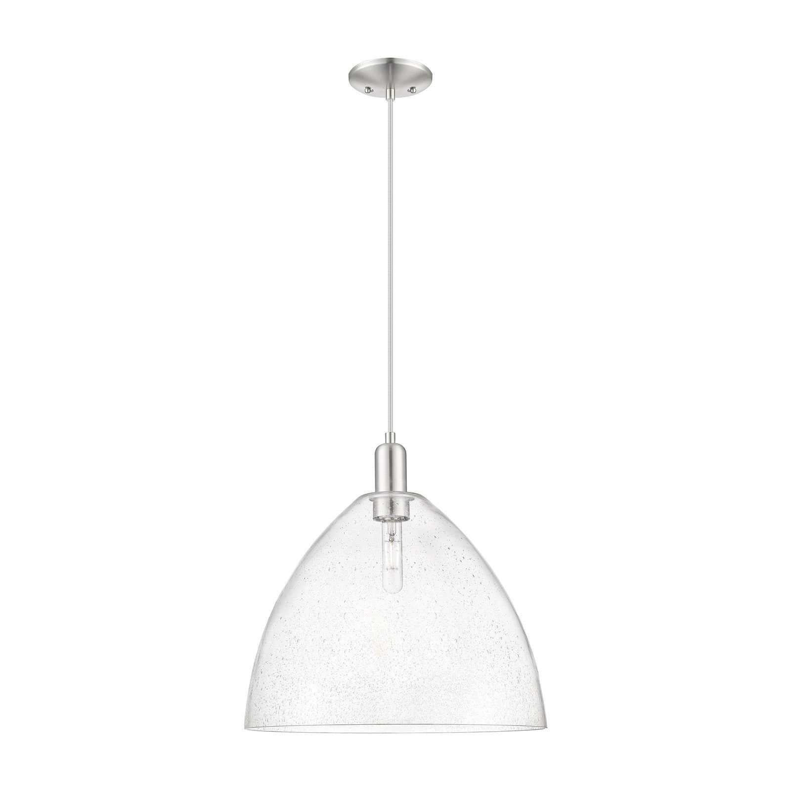 Innovations Bristol 16in 1-Light Mini Pendant | Industrial Brushed Satin Nickel Steel and Seedy Glass Dome | Kitchen Island & | Model 716-1P-SN-GBD-164