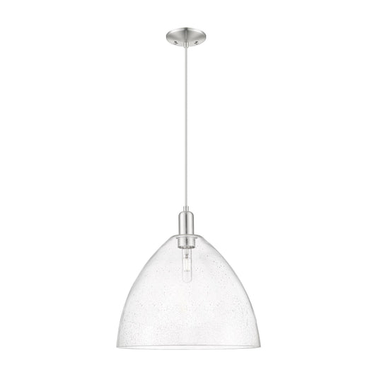 Innovations Bristol 16in 1-Light Mini Pendant | Industrial Brushed Satin Nickel Steel and Seedy Glass Dome | Kitchen Island & | Model 716-1P-SN-GBD-164