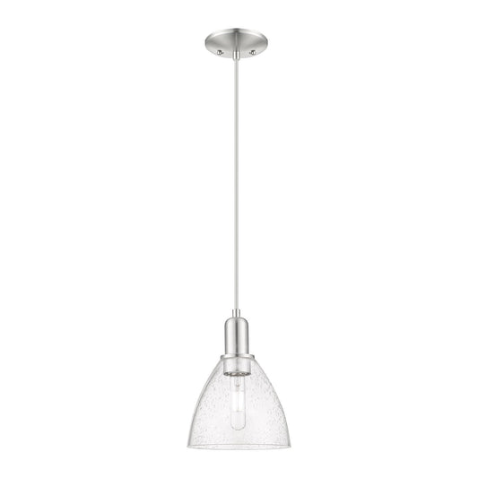 Innovations Bristol 8in 1-Light Mini Pendant | Industrial Brushed Satin Nickel Steel and Seedy Glass | Kitchen Island & Dining | Model 716-1P-SN-GBD-754