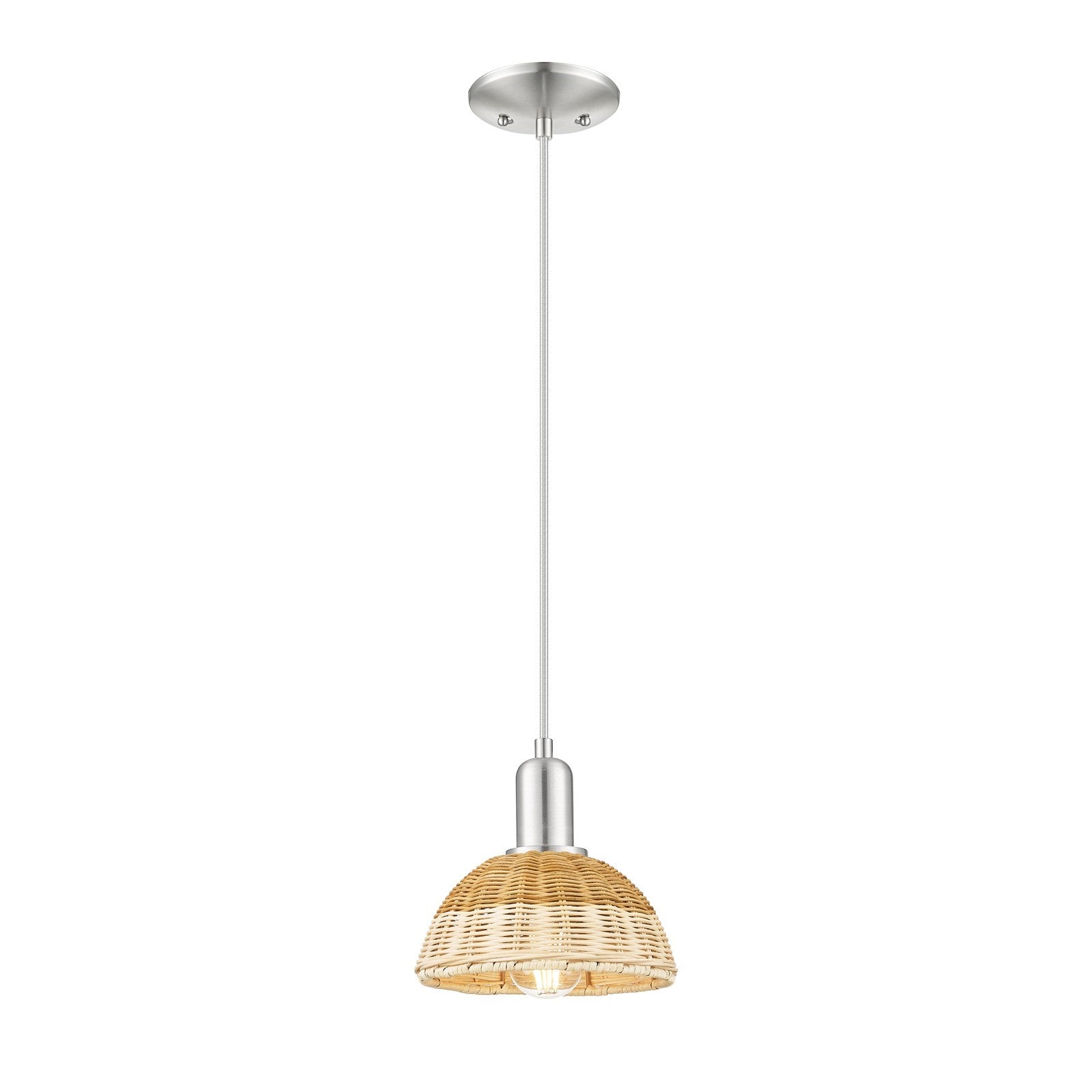 Innovations Natural Ballston Dome 7.5in 1-Light Mini Pendant | Farmhouse Brushed Satin Nickel and Natural Fiber Dome Shade | Model 716-1P-SN-NBD2-75-NAT