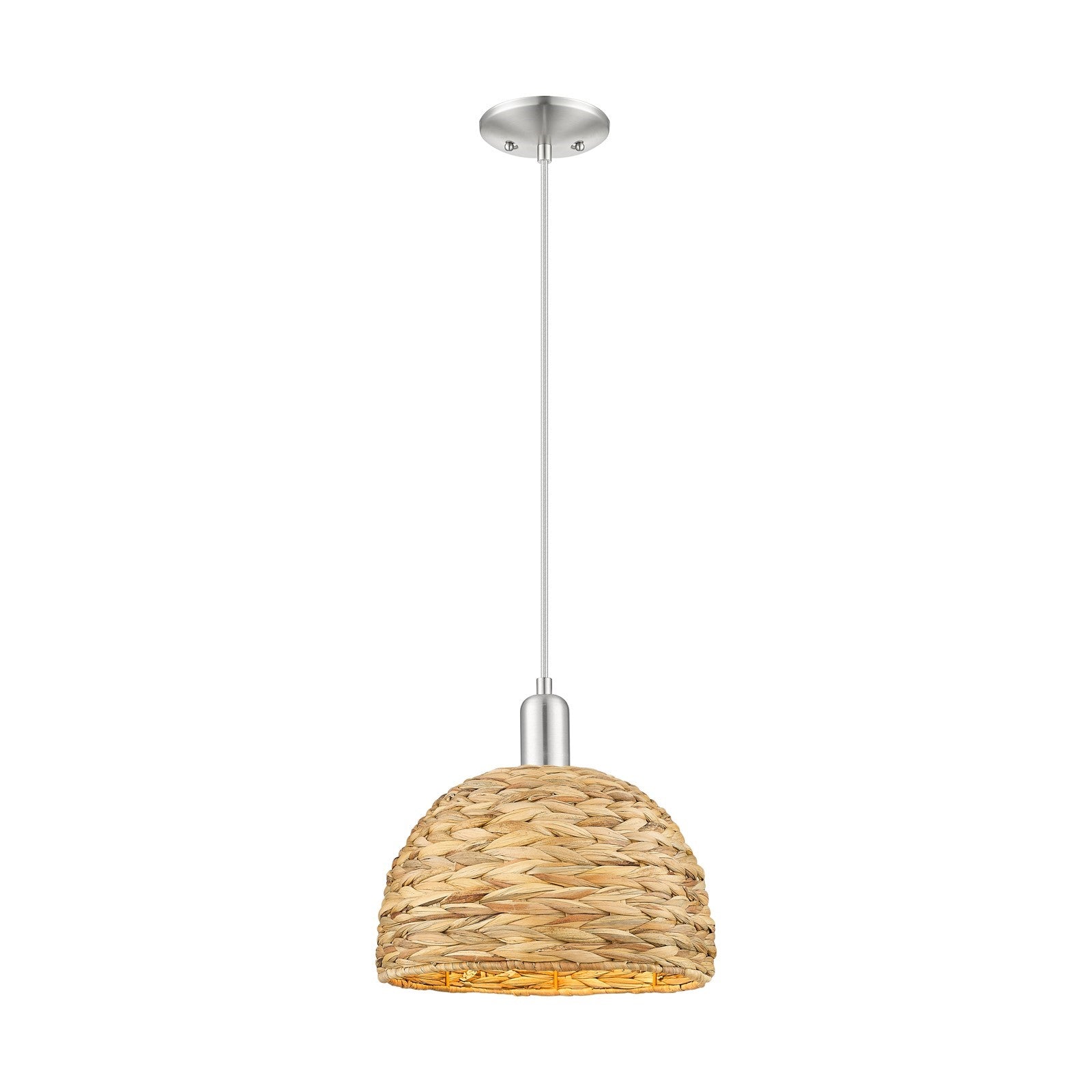 Innovations Woven Rattan 12in 1-Light Mini Pendant | Industrial Brushed Satin Nickel and Natural Fiber Shade | Kitchen Island | Model 716-1P-SN-RBD-12-NAT