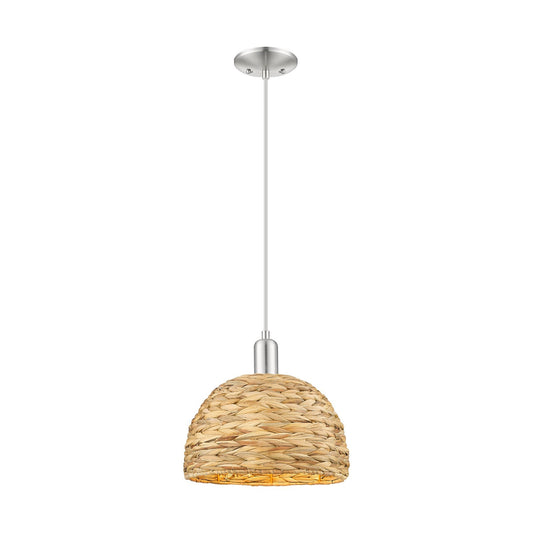 Innovations Woven Rattan 12in 1-Light Mini Pendant | Industrial Brushed Satin Nickel and Natural Fiber Shade | Kitchen Island | Model 716-1P-SN-RBD-12-NAT