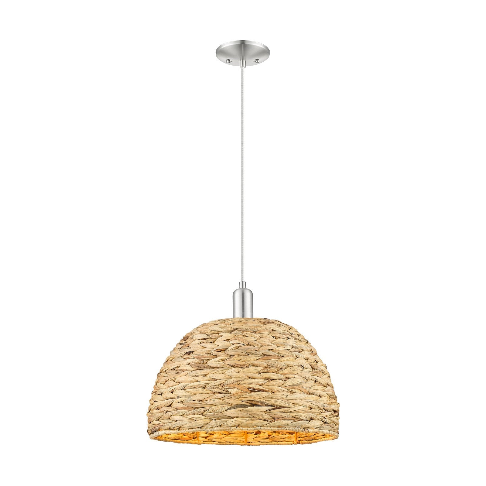 Innovations Woven Rattan 16in 1-Light Mini Pendant | Industrial Brushed Satin Nickel and Natural Fiber Dome Shade | Kitchen | Model 716-1P-SN-RBD-16-NAT