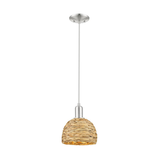 Innovations Woven Rattan 8in 1-Light Mini Pendant | Rustic Farmhouse Satin Nickel and Natural Woven Rattan | Kitchen Island & | Model 716-1P-SN-RBD-8-NAT