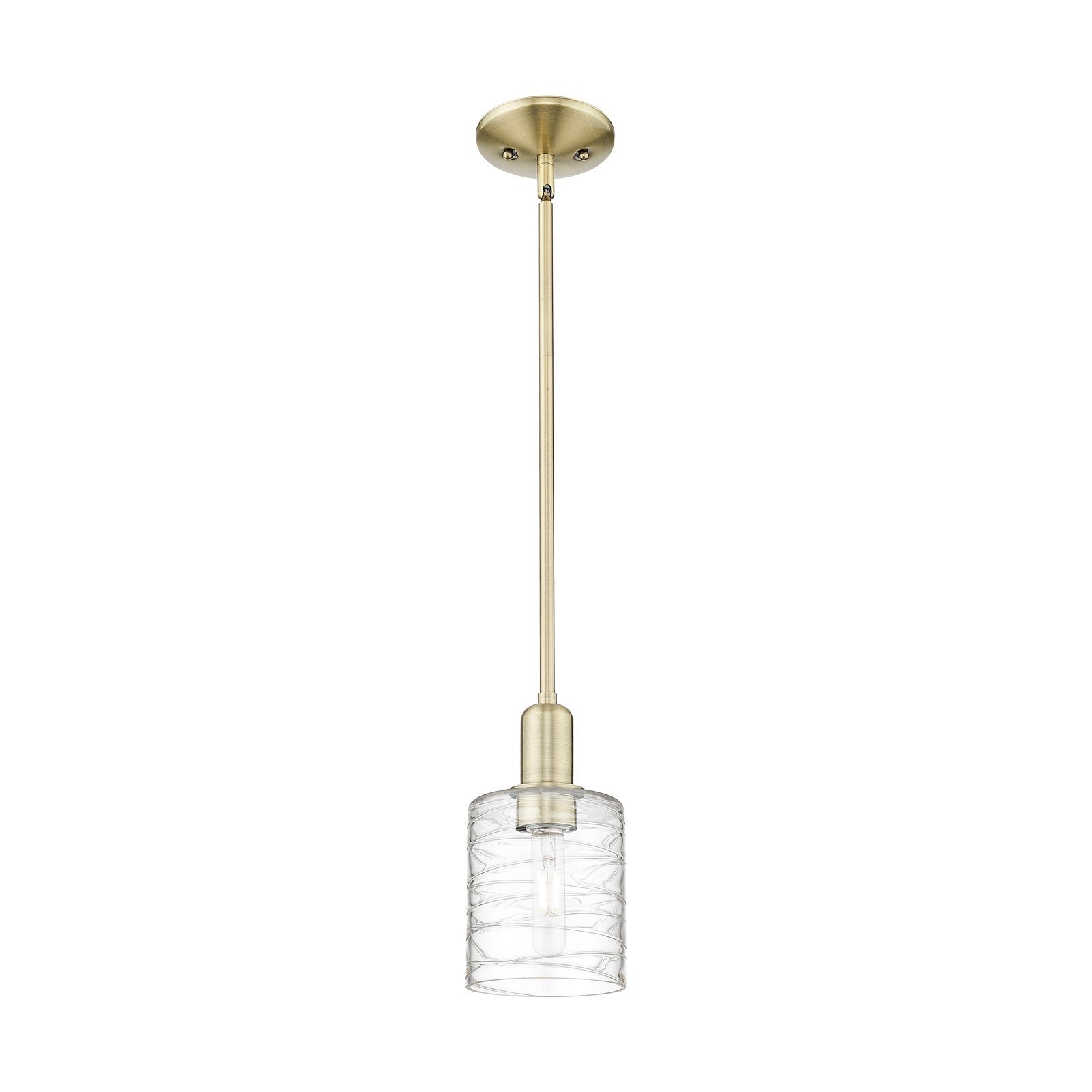 Innovations Cobbleskill 5in 1-Light Mini Pendant | Industrial Antique Brass and Deco Swirl Glass | Kitchen Island & Dining Room | Model 716-1S-AB-G1113