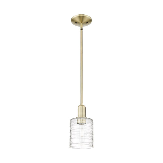 Innovations Cobbleskill 5in 1-Light Mini Pendant | Industrial Antique Brass and Deco Swirl Glass | Kitchen Island & Dining Room | Model 716-1S-AB-G1113