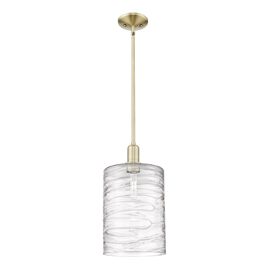 Innovations Cobbleskill 9in 1-Light Mini Pendant | Industrial Antique Brass Steel and Deco Swirl Glass | Kitchen Island & | Model 716-1S-AB-G1113-L