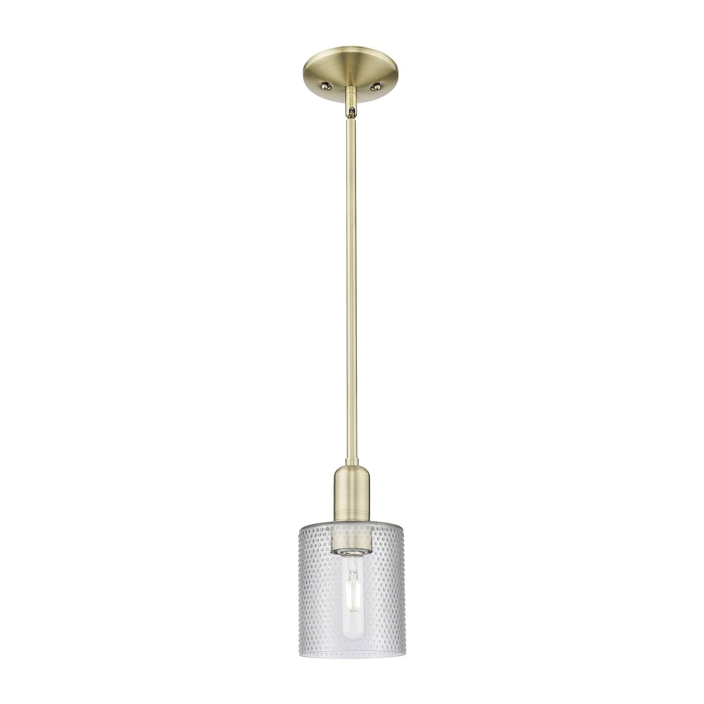 Innovations Cobbleskill 5in 1-Light Mini Pendant | Industrial Antique Brass Steel and Clear Glass | Kitchen Island & Dining Room | Model 716-1S-AB-G112