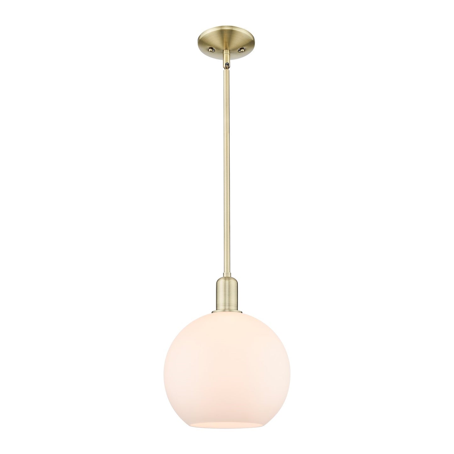 Innovations Athens 10in 1-Light Mini Pendant | Industrial Antique Brass Steel and Matte White Glass | Kitchen Island & Dining | Model 716-1S-AB-G121-10