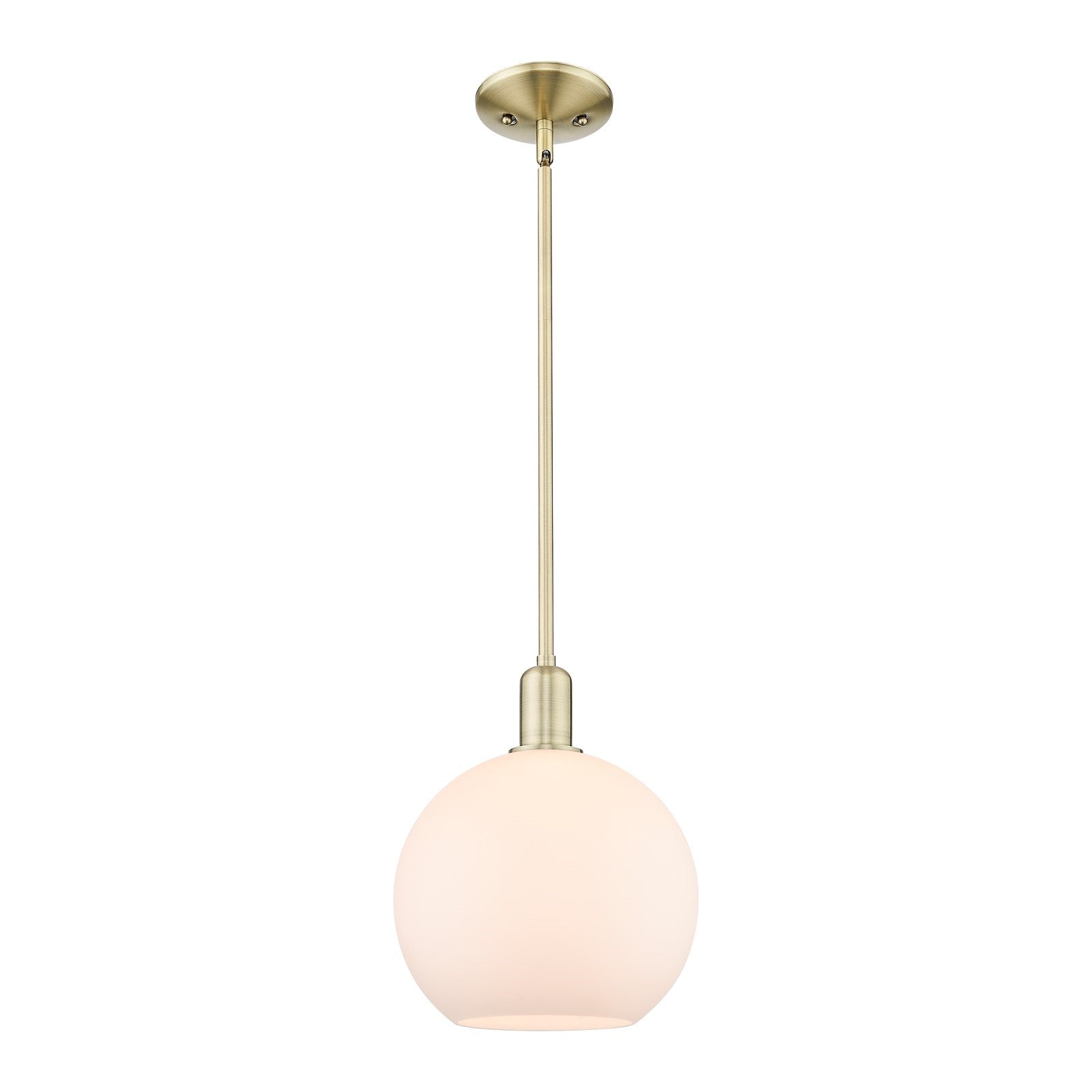 Innovations Athens 10in 1-Light Mini Pendant | Industrial Antique Brass Steel and Matte White Glass | Kitchen Island & Dining | Model 716-1S-AB-G121-10