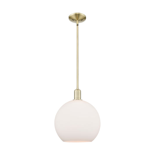 Innovations Athens 12in 1-Light Mini Pendant | Industrial Antique Brass and Matte White Glass | Kitchen Island & Dining Room | Model 716-1S-AB-G121-12
