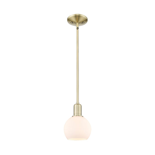 Innovations Athens 6in 1-Light Mini Pendant | Industrial Antique Brass and Matte White Glass | Kitchen Island & Dining Room | Model 716-1S-AB-G121-6