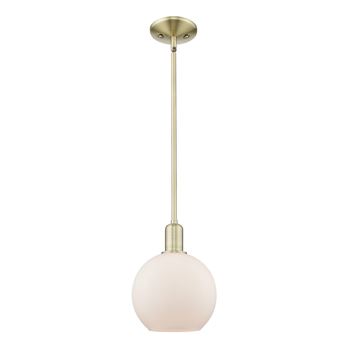 Innovations Athens 8in 1-Light Mini Pendant | Industrial Antique Brass and Matte White Glass | Kitchen Island & Dining Room | 8 x | Model 716-1S-AB-G121-8