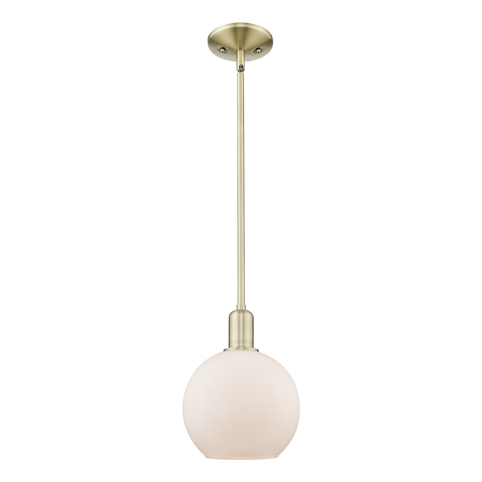 Innovations Athens 8in 1-Light Mini Pendant | Industrial Antique Brass and Matte White Glass | Kitchen Island & Dining Room | 8 x | Model 716-1S-AB-G121-8