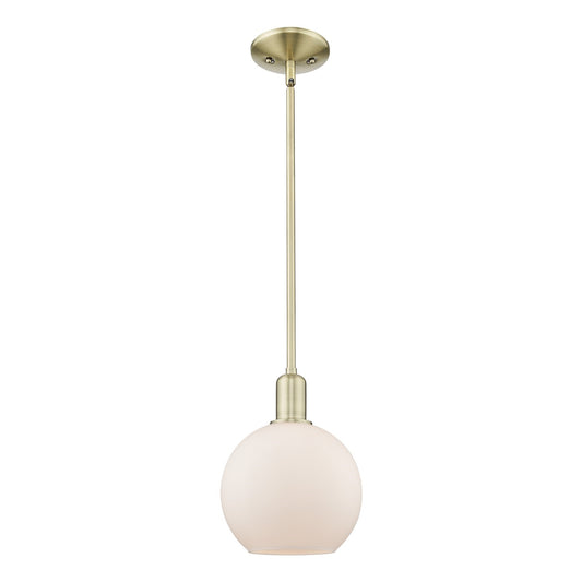 Innovations Athens 8in 1-Light Mini Pendant | Industrial Antique Brass and Matte White Glass | Kitchen Island & Dining Room | 8 x | Model 716-1S-AB-G121-8