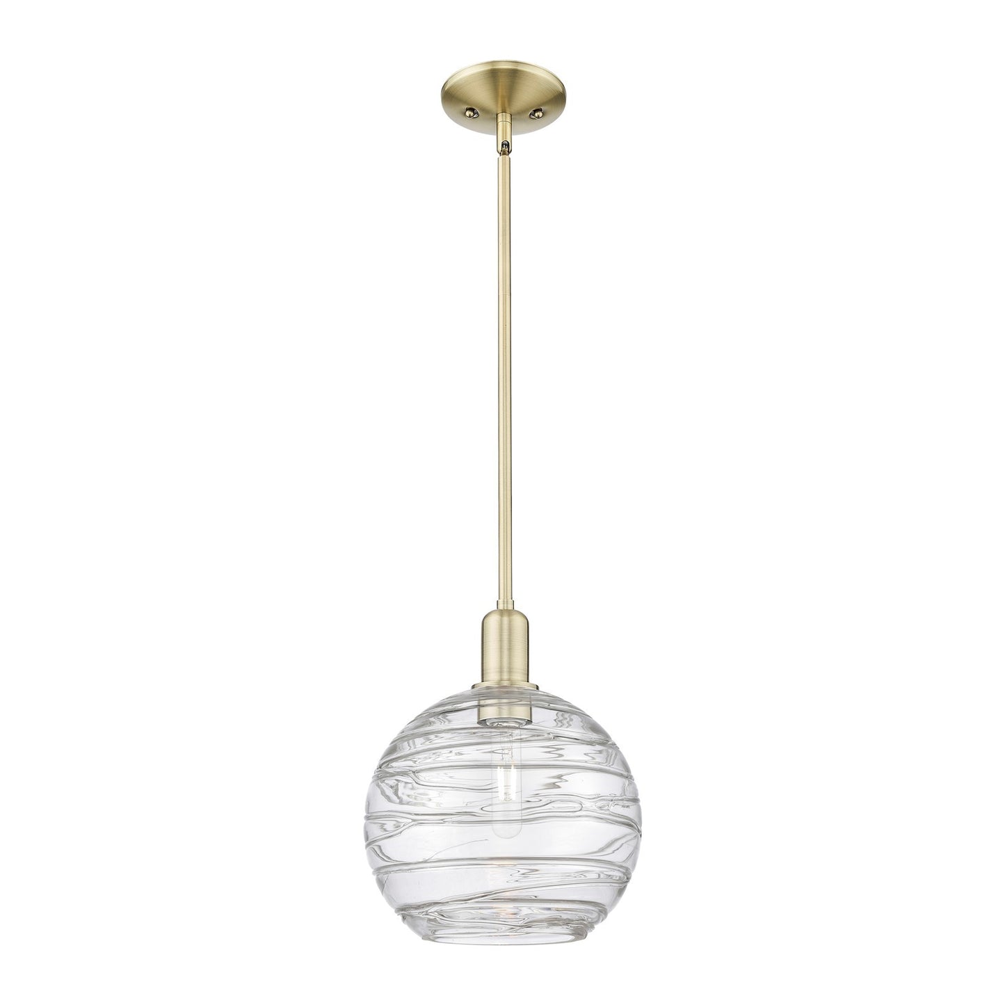 Innovations Athens Deco Swirl 10in 1-Light Mini Pendant | Industrial Antique Brass Steel and Clear Deco Swirl Glass | Kitchen | Model 716-1S-AB-G1213-10CL