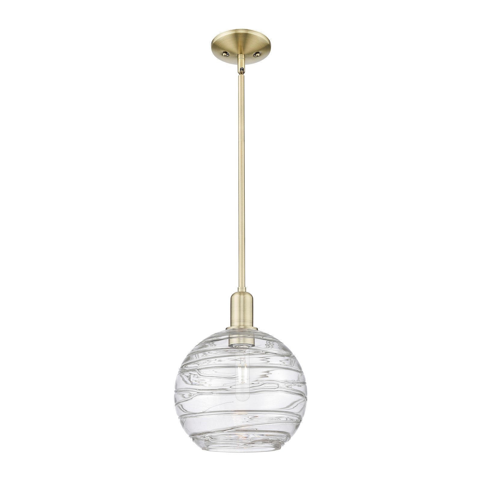 Innovations Athens Deco Swirl 10in 1-Light Mini Pendant | Industrial Antique Brass Steel and Clear Deco Swirl Glass | Kitchen | Model 716-1S-AB-G1213-10CL