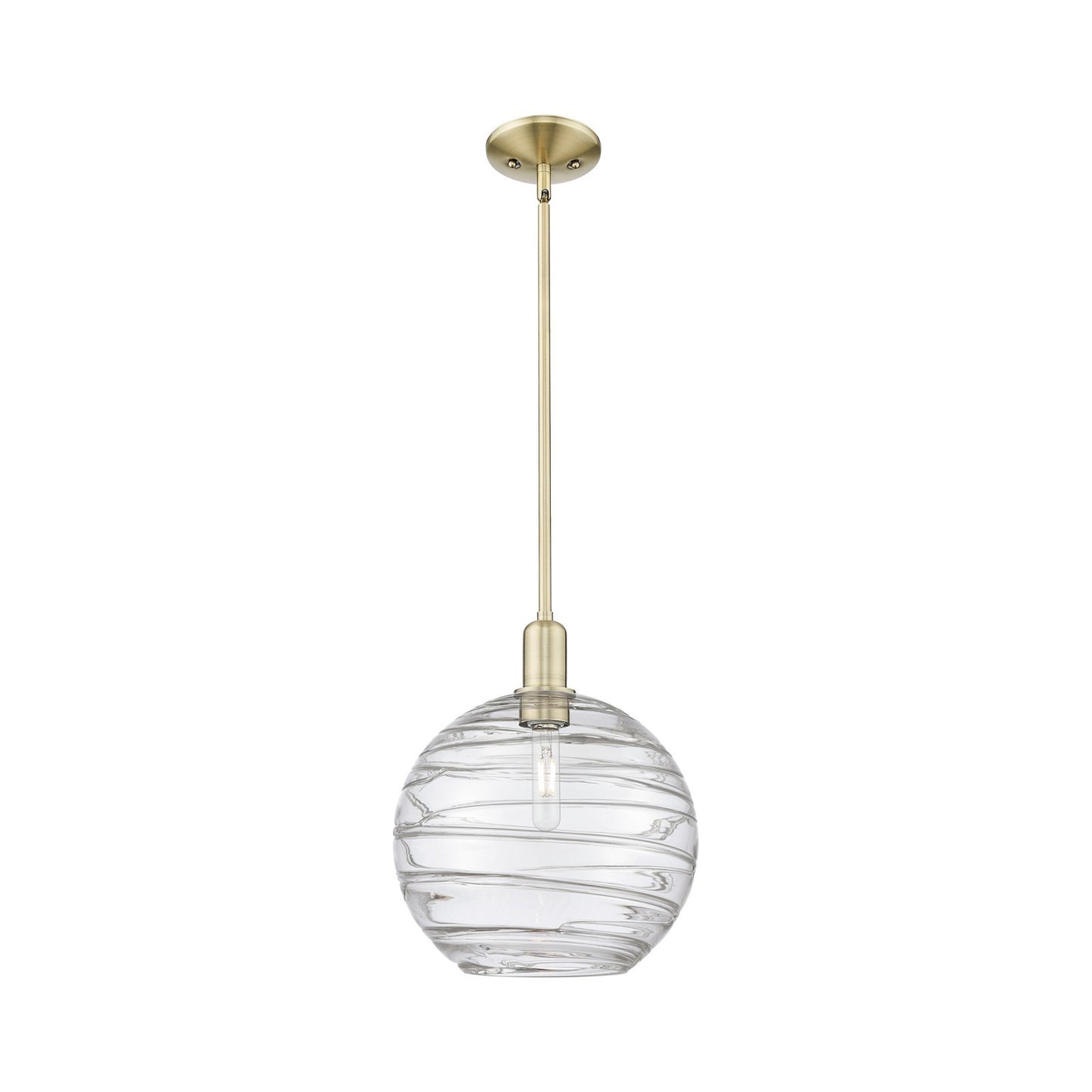 Innovations Athens Deco Swirl 12in 1-Light Mini Pendant | Industrial Antique Brass and Clear Deco Swirl Glass | Kitchen | Model 716-1S-AB-G1213-12CL