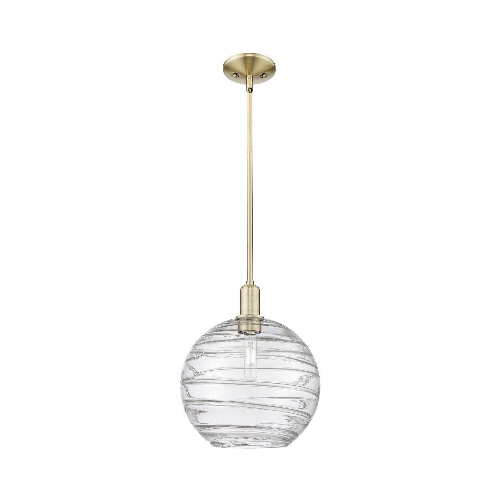 Innovations Athens Deco Swirl 12in 1-Light Mini Pendant | Industrial Antique Brass and Clear Deco Swirl Glass | Kitchen | Model 716-1S-AB-G1213-12CL