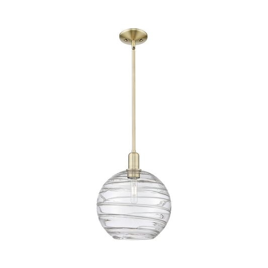 Innovations Athens Deco Swirl 12in 1-Light Mini Pendant | Industrial Antique Brass and Clear Deco Swirl Glass | Kitchen | Model 716-1S-AB-G1213-12CL