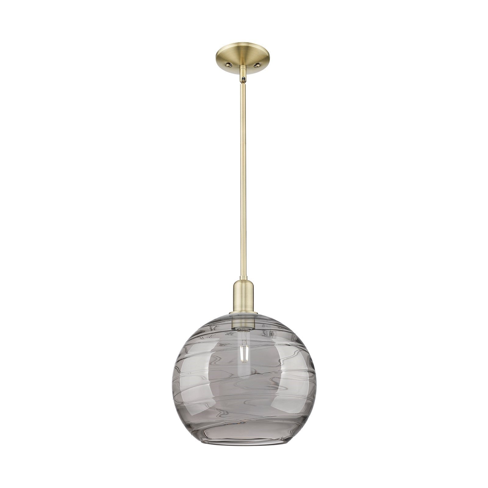 Innovations Athens Deco Swirl 12in 1-Light Mini Pendant | Industrial Antique Brass Steel and Light Smoke Glass | Kitchen | Model 716-1S-AB-G1213-12SM