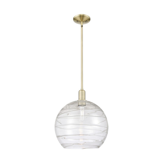 Innovations Athens Deco Swirl 14in 1-Light Mini Pendant | Industrial Antique Brass Steel and Clear Glass | Kitchen Island & | Model 716-1S-AB-G1213-14CL