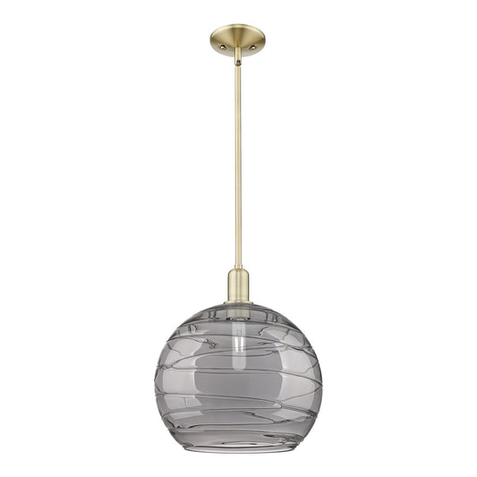 Innovations Athens Deco Swirl 14in 1-Light Mini Pendant | Industrial Antique Brass Steel and Light Smoke Glass | Kitchen | Model 716-1S-AB-G1213-14SM