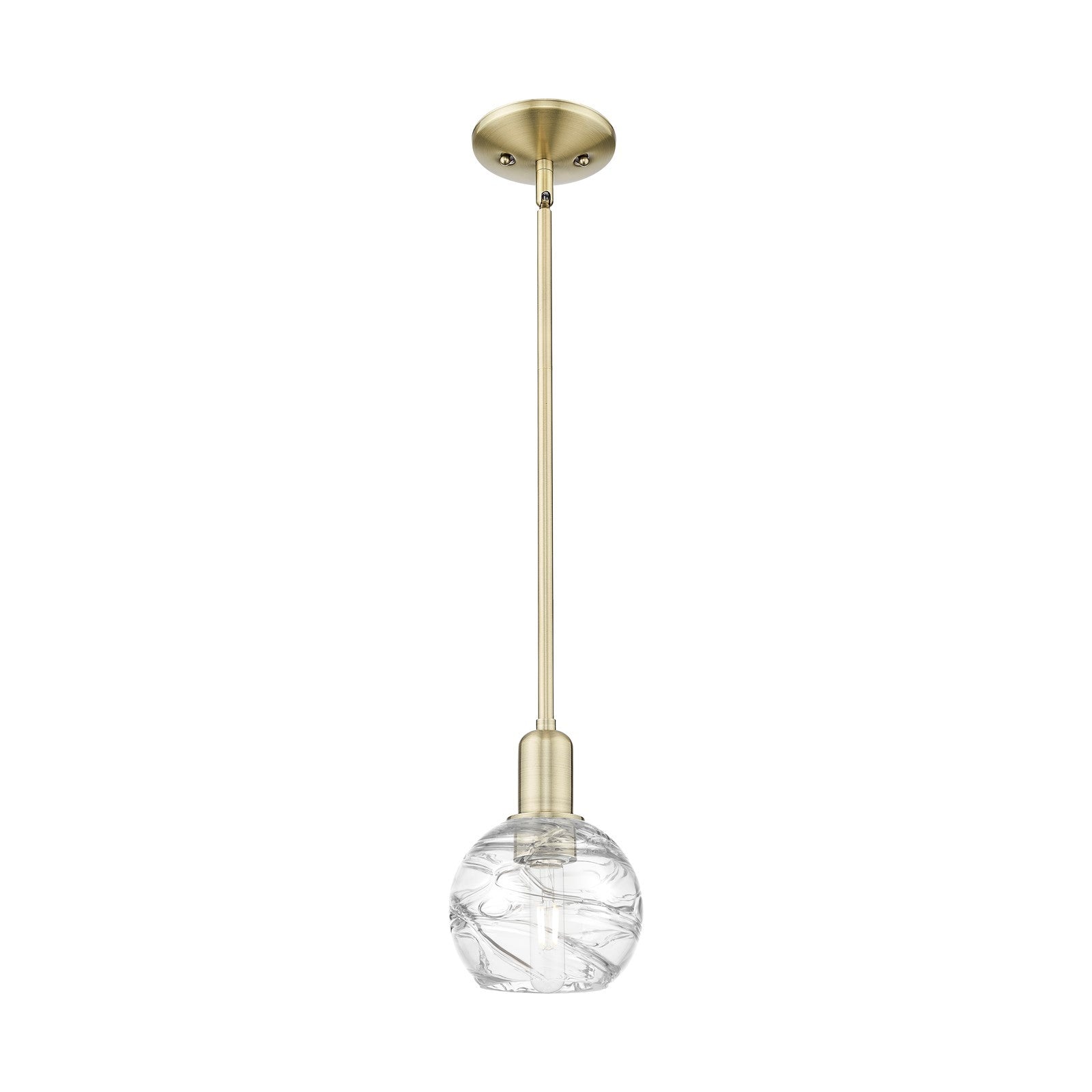 Innovations Athens Deco Swirl 6in 1-Light Mini Pendant | Industrial Antique Brass Steel and Clear Deco Swirl Glass | Kitchen | Model 716-1S-AB-G1213-6CL