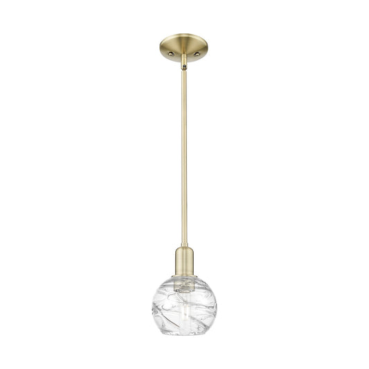 Innovations Athens Deco Swirl 6in 1-Light Mini Pendant | Industrial Antique Brass Steel and Clear Deco Swirl Glass | Kitchen | Model 716-1S-AB-G1213-6CL