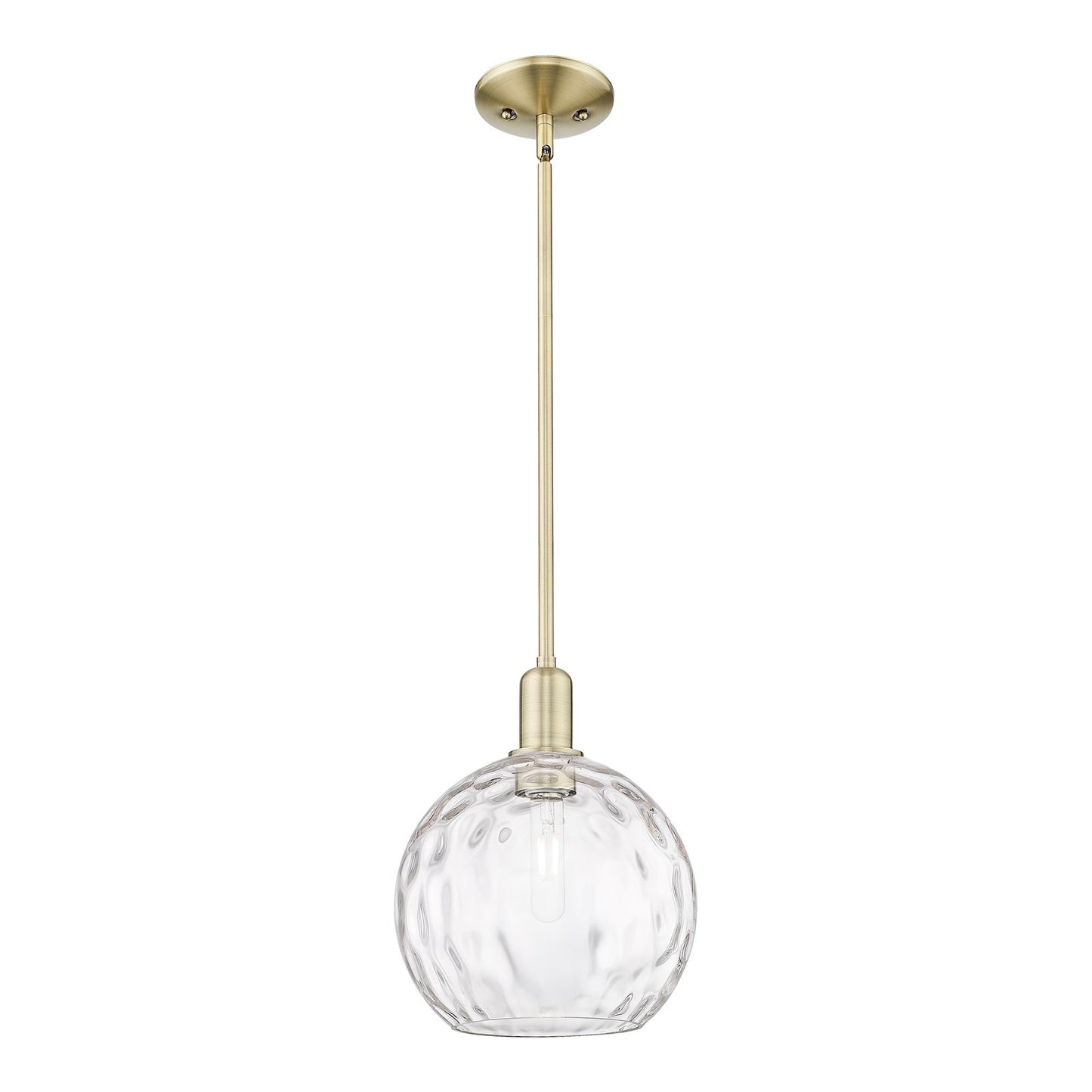 Innovations Athens Water Glass 10in 1-Light Mini Pendant | Industrial Antique Brass Steel and Clear Water Glass | Kitchen | Model 716-1S-AB-G1215-10