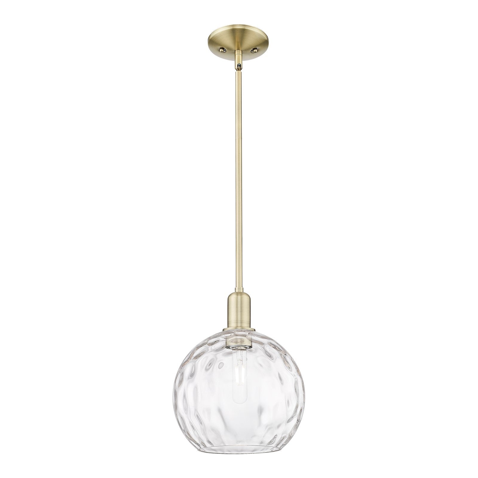Innovations Athens Water Glass 10in 1-Light Mini Pendant | Industrial Antique Brass Steel and Clear Water Glass | Kitchen | Model 716-1S-AB-G1215-10