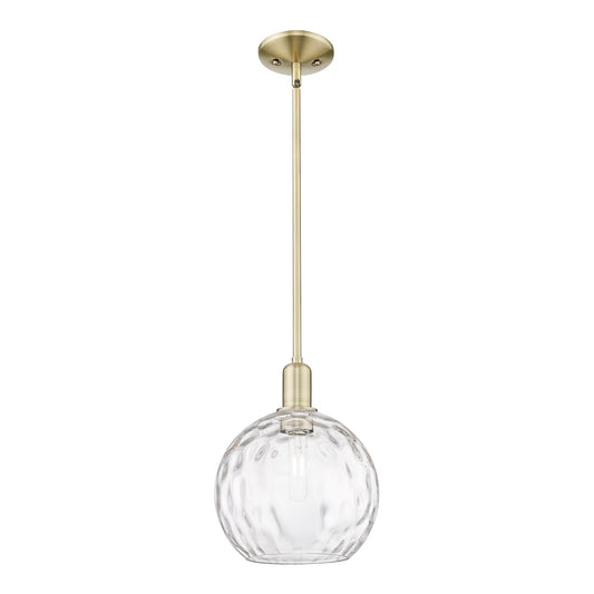 Innovations Athens Water Glass 10in 1-Light Mini Pendant | Industrial Antique Brass Steel and Clear Water Glass | Kitchen | Model 716-1S-AB-G1215-10