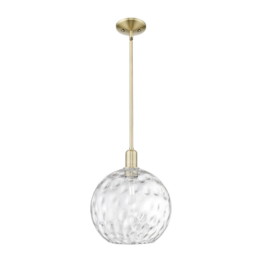 Innovations Athens Water Glass 12in 1-Light Mini Pendant | Industrial Antique Brass and Clear Water Glass | Kitchen Island & | Model 716-1S-AB-G1215-12