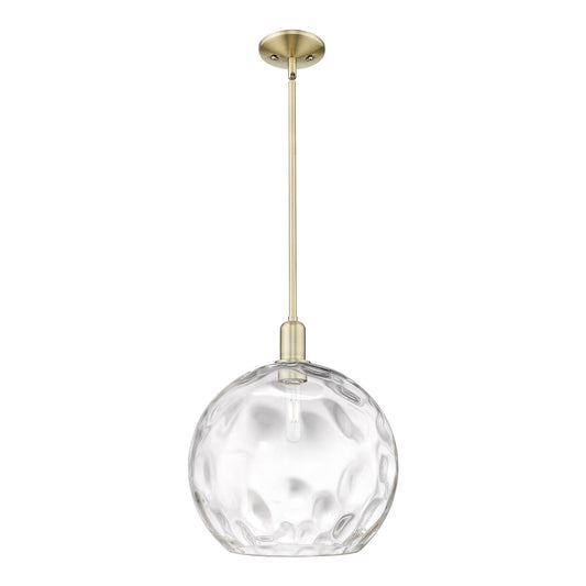 Innovations Athens Water Glass 13in 1-Light Mini Pendant | Industrial Antique Brass Steel and Clear Water Glass | Kitchen | Model 716-1S-AB-G1215-14