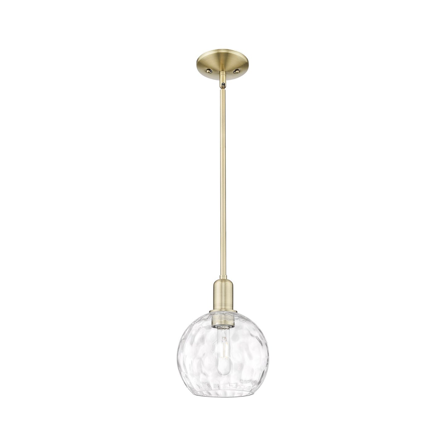 Innovations Athens Water Glass 8in 1-Light Mini Pendant | Industrial Antique Brass Steel and Clear Water Glass | Kitchen Island | Model 716-1S-AB-G1215-8