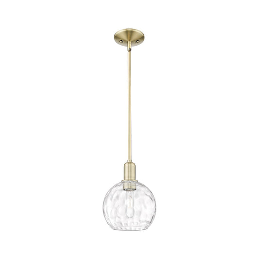 Innovations Athens Water Glass 8in 1-Light Mini Pendant | Industrial Antique Brass Steel and Clear Water Glass | Kitchen Island | Model 716-1S-AB-G1215-8