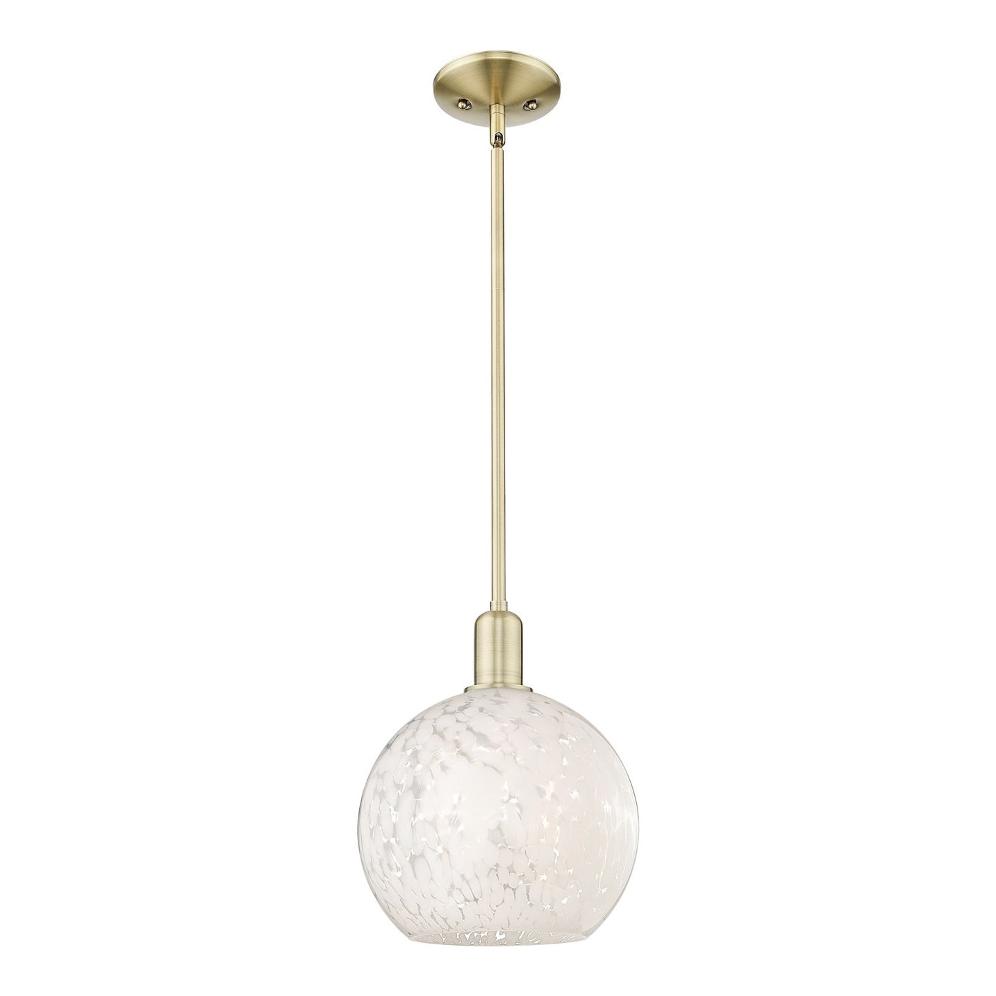 Innovations Lighting White Mouchette 10in 1-Light Mini Pendant | Industrial Antique Brass Steel and White Glass | Kitchen | Model 716-1S-AB-G1216-10WM