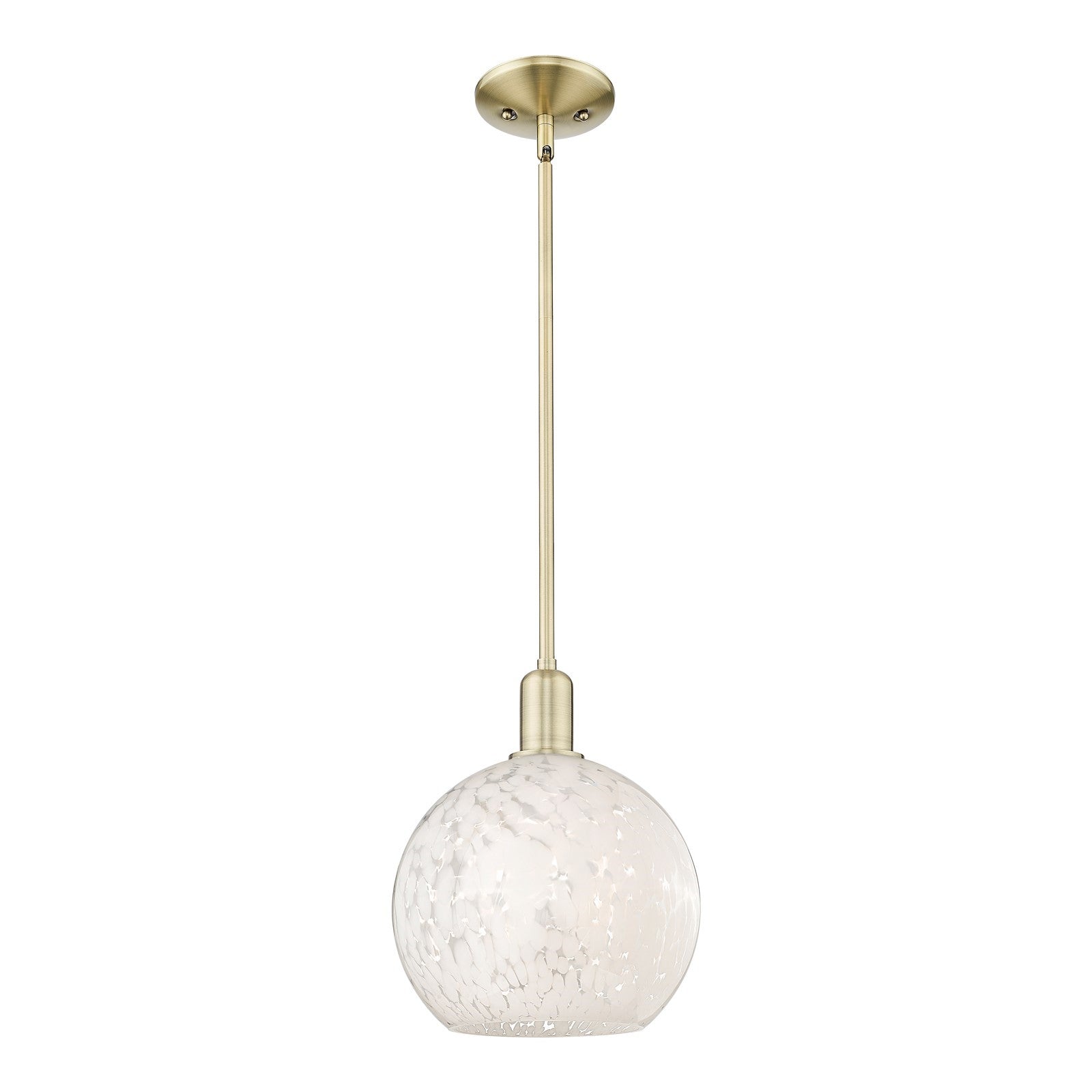 Innovations Lighting White Mouchette 10in 1-Light Mini Pendant | Industrial Antique Brass Steel and White Glass | Kitchen | Model 716-1S-AB-G1216-10WM